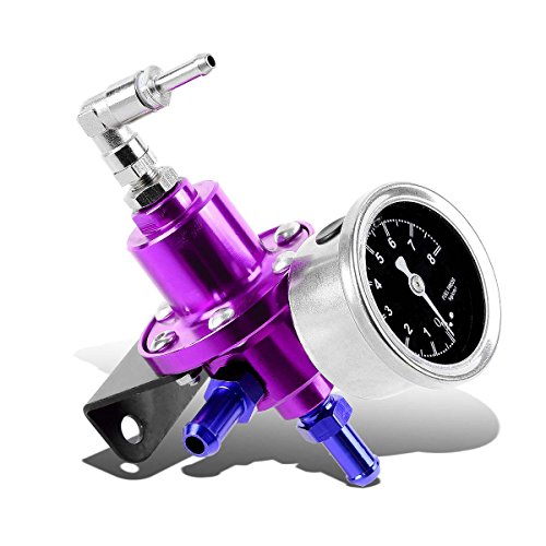 Auto Dynasty 160psi Adjustable Aluminum Fuel Pressure Regulator+Oil Filled Gauge (Purple) - color: Purple