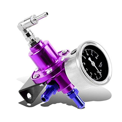 Auto Dynasty 160psi Adjustable Aluminum Fuel Pressure Regulator+Oil Filled Gauge (Purple) - color: Purple