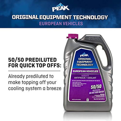 PEAK OET Extended Life Violet 50/50 Prediluted Antifreeze/Coolant for European Vehicles, 1 Gal. - size: 50/50