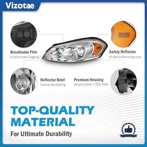 Headlights with High/Low Beam Bulbs for 2006-2013 Chevy Impala - color: Chrome | With High & Low Beam Bulbs