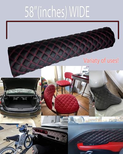 Vinyl Quilted Foam Fabric with 3/8" Foam Backing Upholstery Headliner Auto Seats Door Panels Trunk /58"W/Continuous Yard/FABRIC EMPIRE (Black Red Stitching, HQ Double Stitched Diamond 1 5/8"x3 1/2") - color: Black With Hq Red Thread, size: Double Stitch D