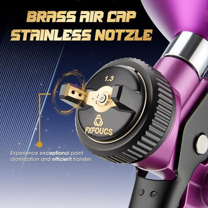 HVLP Air Spray Gun Kit 1.3mm, Professional Automotive Paint Sprayer - color: Purple, size: 1.3mm