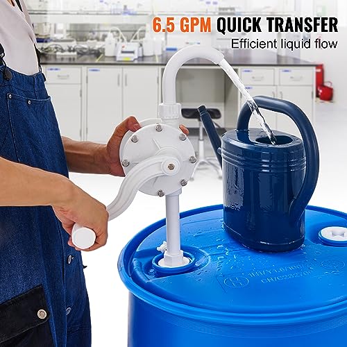 VEVOR Drum Pump, 6.5 GPM Flow, Rotary Barrel Pump Hand Crank, Fits 5 to 55 Gallon Drums with 3-Section Suction Tube Assembly and Hose, Designed for Fast Transfer of Water, Alcohol, Corrosive Liquids