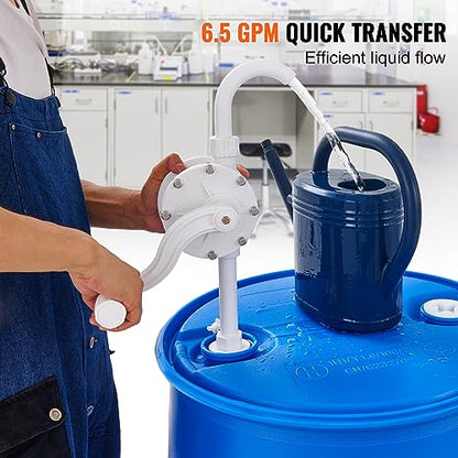 VEVOR Drum Pump, 6.5 GPM Flow, Rotary Barrel Pump Hand Crank, Fits 5 to 55 Gallon Drums with 3-Section Suction Tube Assembly and Hose, Designed for Fast Transfer of Water, Alcohol, Corrosive Liquids