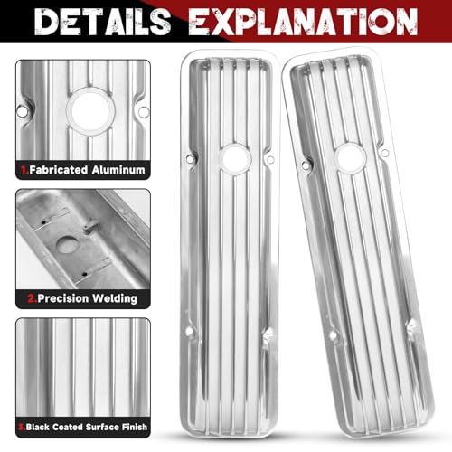 Aluminum Tall Valve Covers for 1958-1986 Chevy SBC 283 302 305 327 350 383 400 Engine Small Block Polished Valve Covers - Silver - color: Silver