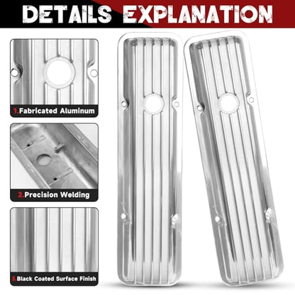 Aluminum Tall Valve Covers for 1958-1986 Chevy SBC 283 302 305 327 350 383 400 Engine Small Block Polished Valve Covers - Silver - color: Silver