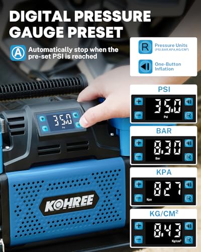Kohree 12V Dual Cylinder Air Compressor with Digital Display Panel - size: 14.17 x 5.9 x 9.05 inch
