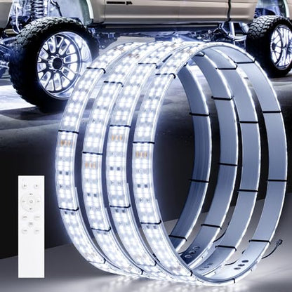 Ehaho 14"-18" Super Bright Double Row Pure White Wheel Lights, Wheel Ring Lights with Remote Control and Turn & Braking Signal Compatible with Various Trucks SUV Car（4PCS） - size: 4 Wheel-14"-18" 2-Row Pure White