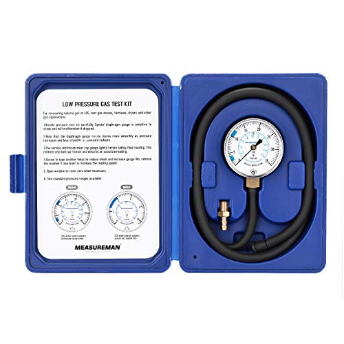 MEASUREMAN Natural Gas or LP Gas Manifold Pressure Test Kit, 0-35 "W.C., 1/4" NPT, 40" Length Hose