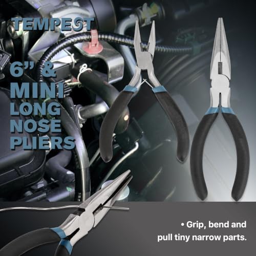 TEMPEST 7-Piece Utility Pliers Set – 8" Groove Joint Plier, 8"/6" Slip Joint, 7" Linesman, 6" Diagonal, 6" & Mini Long Nose, Carbon Steel, Anti-Slip Double-Dipped Handle for Home, DIY, Automotive