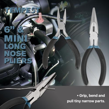 TEMPEST 7-Piece Utility Pliers Set – 8" Groove Joint Plier, 8"/6" Slip Joint, 7" Linesman, 6" Diagonal, 6" & Mini Long Nose, Carbon Steel, Anti-Slip Double-Dipped Handle for Home, DIY, Automotive