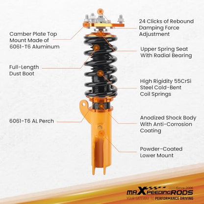 maXpeedingrods Coilovers for Mitsubishi Outlander Sport 2011-2020, for Mitsubishi Lancer 2008-2016, 24 Levels Damping Adjustable Coilovers Suspension Kit, Height Adjustable Shock Lowering Kit Gold
