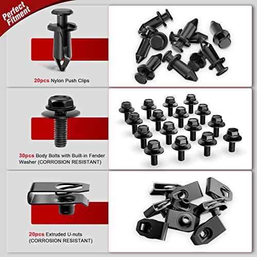 Nilight 70PCS Engine Under Cover Splash Shield Guard Body Bolts - color: 70Pcs Extruded U-nuts