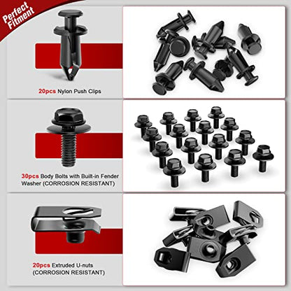 Nilight 70PCS Engine Under Cover Splash Shield Guard Body Bolts - color: 70Pcs Extruded U-nuts