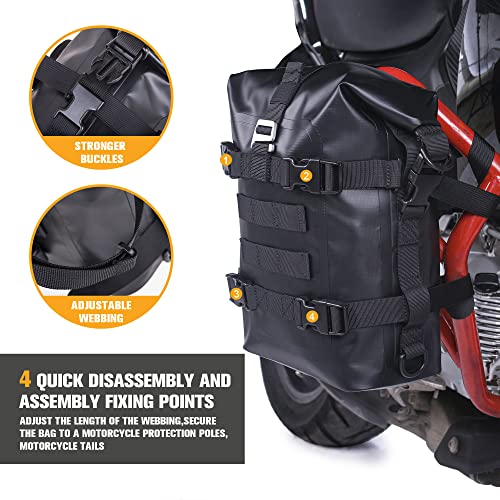 WILD HEART Waterproof Crash Bar Bags 6L/8L/15L Motorcycle Bag used as Motorcycle Luggage Sissy Bar Back Seat Saddle Rack Rear Fender Pouch Dirt Bike Gear Side Tool Bag Pack for moto ATV(8L black - color: 8L black