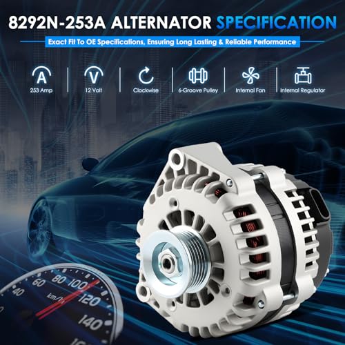8292-253AMP Car Alternators Fit for Chevrolet Silverado Express 1500 2500 2001-2004, Suburba 1500 2500, for GMC Sierra Savana 1500 2500 Automotive Replacement Alternator 10464405 15263859 - size: #8292N-253A Alternator