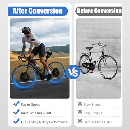 26" 48V 1500W E-Bike Conversion Kit Rear Wheel, 55Nm Electric Bicycle Fat Snow Tire Motor Kit Brushless Gearless Rear Wheel Hub Motor with LCD Display for 26x4.0 Inch Tire