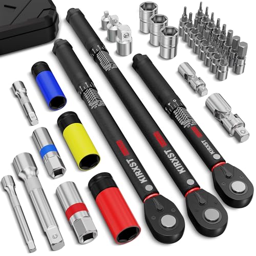 35PCS 1/4" 3/8" 1/2" Drive Click Torque Wrench, 72 Teeth Dual-Direction Adjustable, ±3% Accuracy Click Torque Wrench Set for Car, Motorcycle Maintenance - size: 35pcs