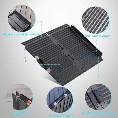 WHALEMOTOR Black Portable Wheelchair Ramp, 2FT No-sew Non-Slip Aluminum Wheelchair Ramp, Folding Portable Wheelchair Ramps for Home, Weight Capacity Up to 800 LBS, Loading Dock Plates - size: 2FT Using height 2-6"