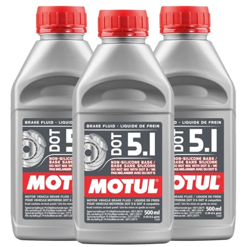 Motul DOT 5.1 Synthetic Brake Fluid – High Performance Non-Silicone Fluid for ABS, ESP & Hydraulic Brake Systems with High Boiling Point Protection – 500ml (3 Pack)