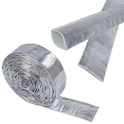 Automotive Aluminum Heat Shield Sleeve Wrap Wire Up to 485 °F, Cable Heat Shield Fire Sleeve Heat Resistance Silver Inner Diameter (3/4"-22ft) - size: 3/4"-22ft