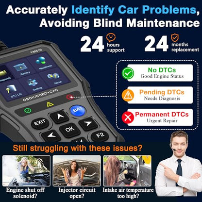 AMTIFO OBD2 Scanner with Battery Tester - Check Engine Light & Emissions Readiness, Plug & Play, Battery Health, Real-Time Date, Car Code Reader, Support All OBD II Vehicles