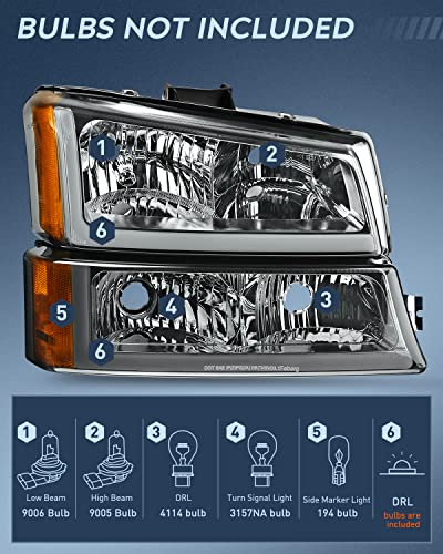 Nilight Headlights Assembly for Chevy Silverado Avalanche - color: Smoke Chrome Housing + Amber Reflector + DRL