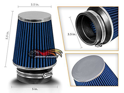Rtunes Racing 3.5-Inch 89mm Narrow Washable Dry Cone Air Filter, Blue - size: Narrow 3.5"