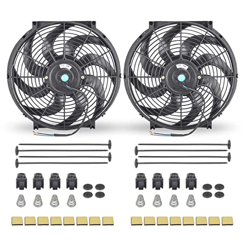 14 Inch Black Universal Slim Fan Push Pull Electric Radiator 12V High Performance Cooling Fan Mount Kit Set of 2 - color: Black, size: 14 Inch-2 Pieces