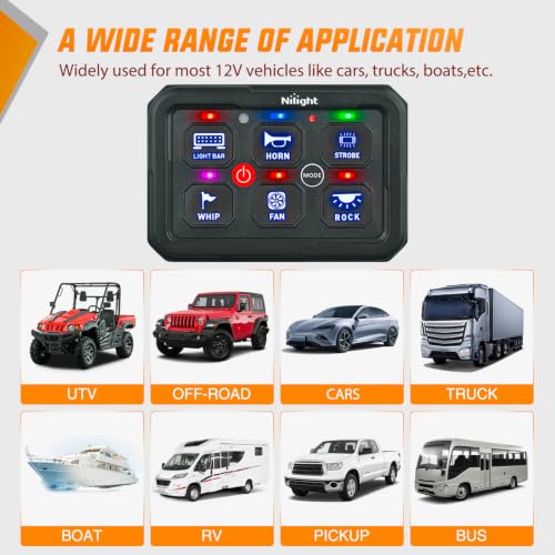 Nilight 6 Gang Switch Panel Blue 12V 60A Circuit Control System 4-Mode - color: Blue, size: 6 Gang Switch 4 Modes