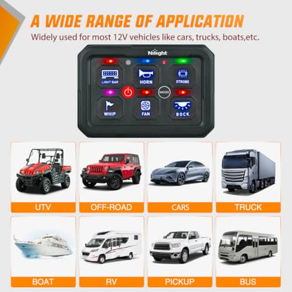 Nilight 6 Gang Switch Panel Blue 12V 60A Circuit Control System 4-Mode - color: Blue, size: 6 Gang Switch 4 Modes