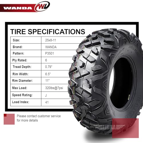 WANDA 25x8-11 UTV ATV Tires 25x8x11 6-Ply Bighorn Style - Set 2 - size: 25x8-11