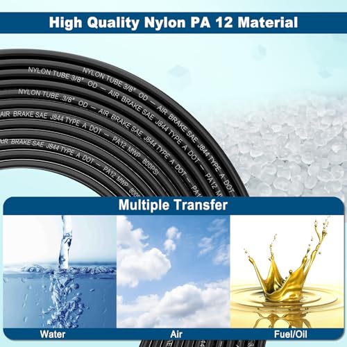 3/8" DOT Air Line, 100FT SAE J844 PA12 Nylon Air Tubing with Cutter - size: 3/8" OD 100FT