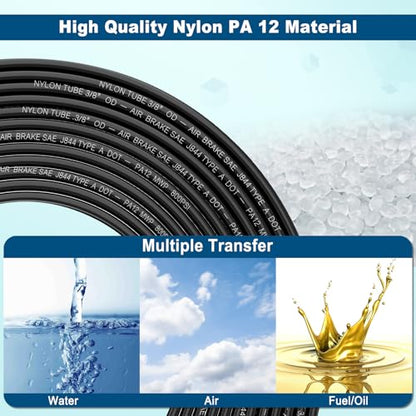 3/8" DOT Air Line, 100FT SAE J844 PA12 Nylon Air Tubing with Cutter - size: 3/8" OD 100FT
