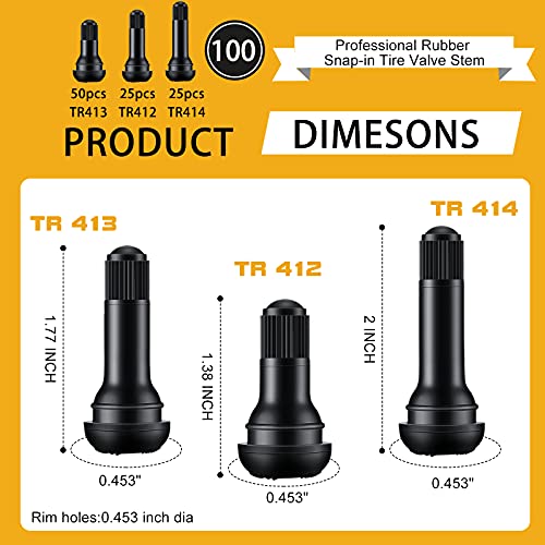 Frienda 100 Pcs Tire Valve Stems with Zip Bag for 0.453" Tubeless Rim Holes