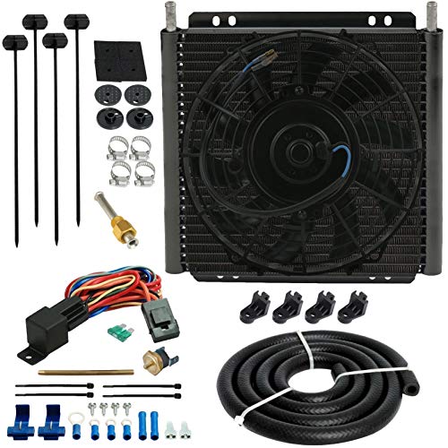 Heavy Duty 11" Transmission Oil Cooler 9" Inch Electric Fan & Push-in Probe Thermostat Switch Kit (190'F On - 175'F Off) - size: 190'F On - 175'F Off