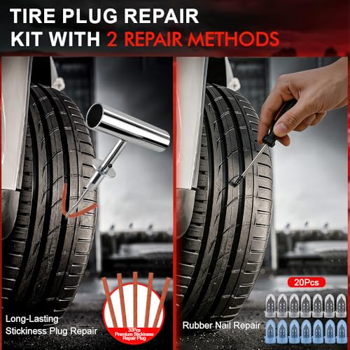 77Pcs Tire Plug Kit, Heavy Duty Tire Repair with Rubber Nails, Screw Plugs, T-Handle, Professional Fix a Flat Puncture Patch Tools Kit for Car, Motorcycle, Truck, UTV, ATV & Lawn Mower Tubeless - size: 77 Piece Set
