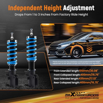 maXpeedingrods T6 Upgraded Coilovers for Chevy Camaro 2010-2015, 24 Levels Damper Adjustable Coilovers Suspension Kit Strut, Height Adjustable Shock Absorber Lowering Kits Blue