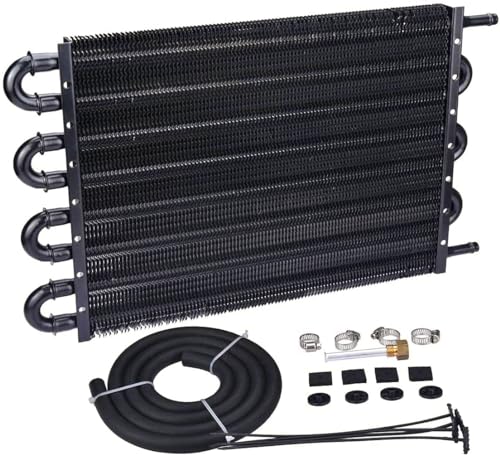 Universal 8 Pass Aluminum Engine Transmission Oil Cooler 6AN Size Fittings 3/8" Inch Hose Line End Heavy Duty High Performance Truck Trailer Towing Kit