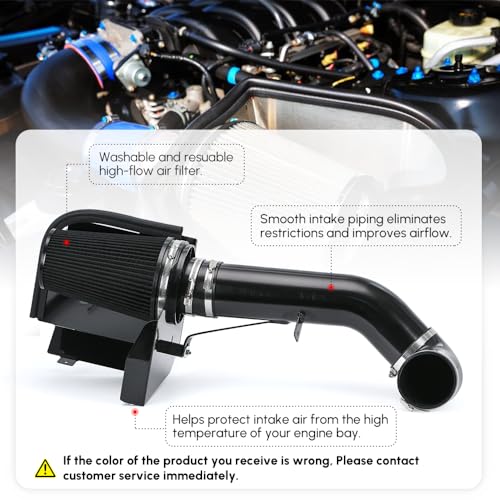 PTNHZ 4" Cold Air Intake Filter w/Heat Shield Kit Compatible For 99-07 Cadillac Escalade Chevy Silverado Tahoe GMC Yukon Sierra 1500 2500 3500 V8 4.8L/5.3L/6.0L (Black) - style: Black