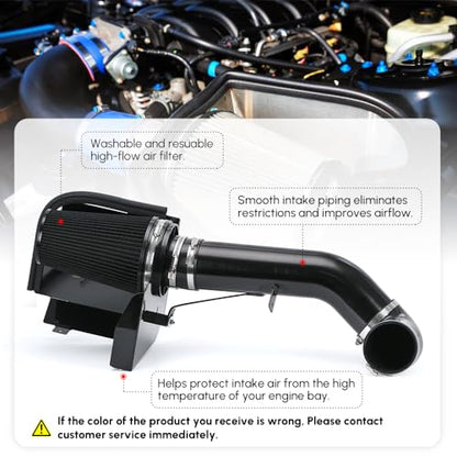 PTNHZ 4" Cold Air Intake Filter w/Heat Shield Kit Compatible For 99-07 Cadillac Escalade Chevy Silverado Tahoe GMC Yukon Sierra 1500 2500 3500 V8 4.8L/5.3L/6.0L (Black) - style: Black