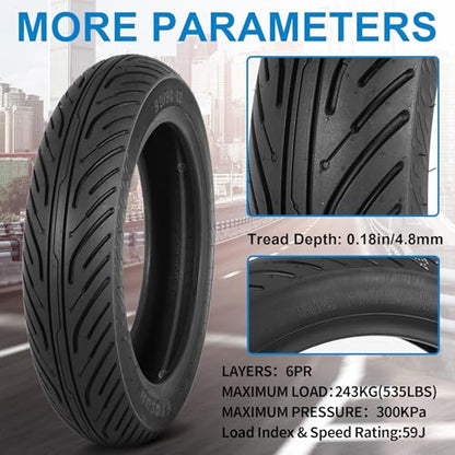 90/90-12 Tubeless Tire for Scooter, Moped, Tricycle - 6PR 59 J - 1 PACK - size: 90/90-12