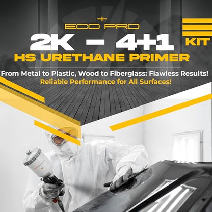 Eco Pro 2K 4:1 HS Urethane Primer Red & Medium Hardener Kit – High Build, Controlled Drying, Auto Body & Industrial Refinishing – 1 Gallon Primer + 1 Quart Hardener - color: Eco-Pro-2K-4-1-Red-Medium-Kit