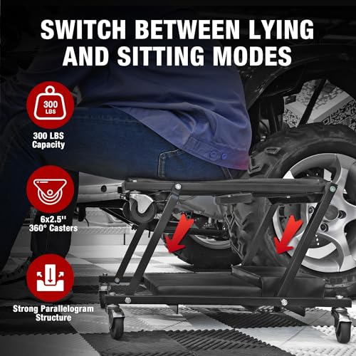 Torin 2-in-1 Foldable Garage Shop Creeper, 36" Black, 300 lbs Capacity, 6 Wheels, ATR6505B - style: Black Foldable Creeper