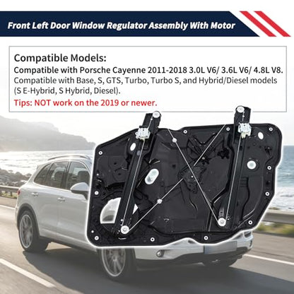 95854246101 Front Left Side Window Regulator Assembly With Motor Compatible with Porsche Cayenne 958 2011-2018 3.0L 3.6L 4.8L Power Window Actuator Replace 95854246102, 95862480100, 8K0959801B