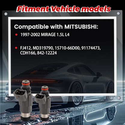 4-Pack Fuel Injectors Set | Compatible with Mitsubishi Mirage 1997-2002 Suzuki Vitara Chevrolet Tracker 1999-2002 1.5L 1.6L L4| Replaces FJ412 15710-66D00 91174473 - size: 4 X FJ412