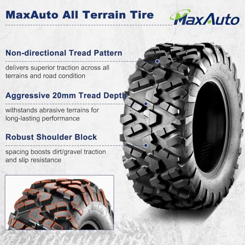 ‌MaxAuto 2-Pack 27x11-14 UTV Rear Tires - All-Terrain Mud & Sand Off-Road Performance, 6-Ply Tubeless Construction for Durability & Traction - size: 27x11-14 Rear