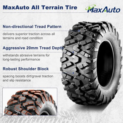 ‌MaxAuto 2-Pack 27x11-14 UTV Rear Tires - All-Terrain Mud & Sand Off-Road Performance, 6-Ply Tubeless Construction for Durability & Traction - size: 27x11-14 Rear