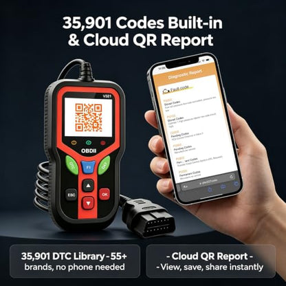 OBD2 Scanner, Check Engine Light Code Reader with Battery Test
