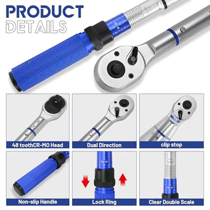 3/4-Inch Drive Click Torque Wrench, Dual-Direction Click Professional Torque Wrench 100-600FT.LB/135-815N.M, Dual Range Scales Graduated in FT.LB and N.M - size: 3/4" 100-600 FT.LB